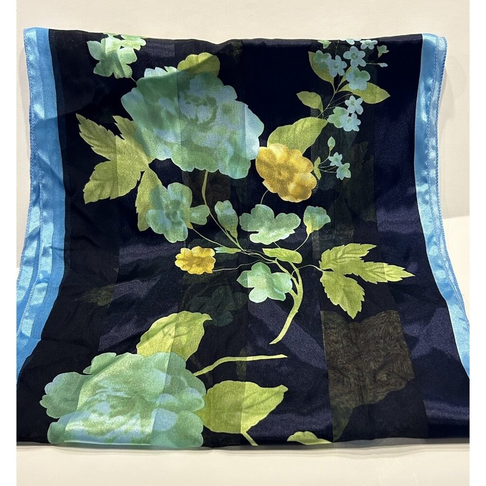 VTG Floral Sheer Scarf 58”x13” Elegant Yellow Blue Green Polyester Large NWT - Picture 2 of 9